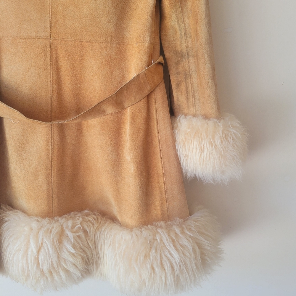 Vintage 70s lambskin fur trim Penny Lane Coat Medium - Picture 12 of 16